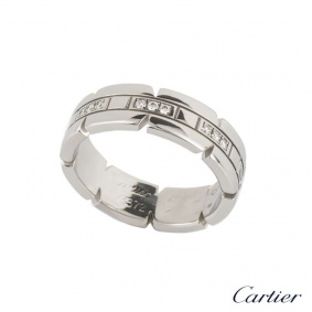 Cartier 18k White Gold Diamond Tank Ring Size 54 B4060100